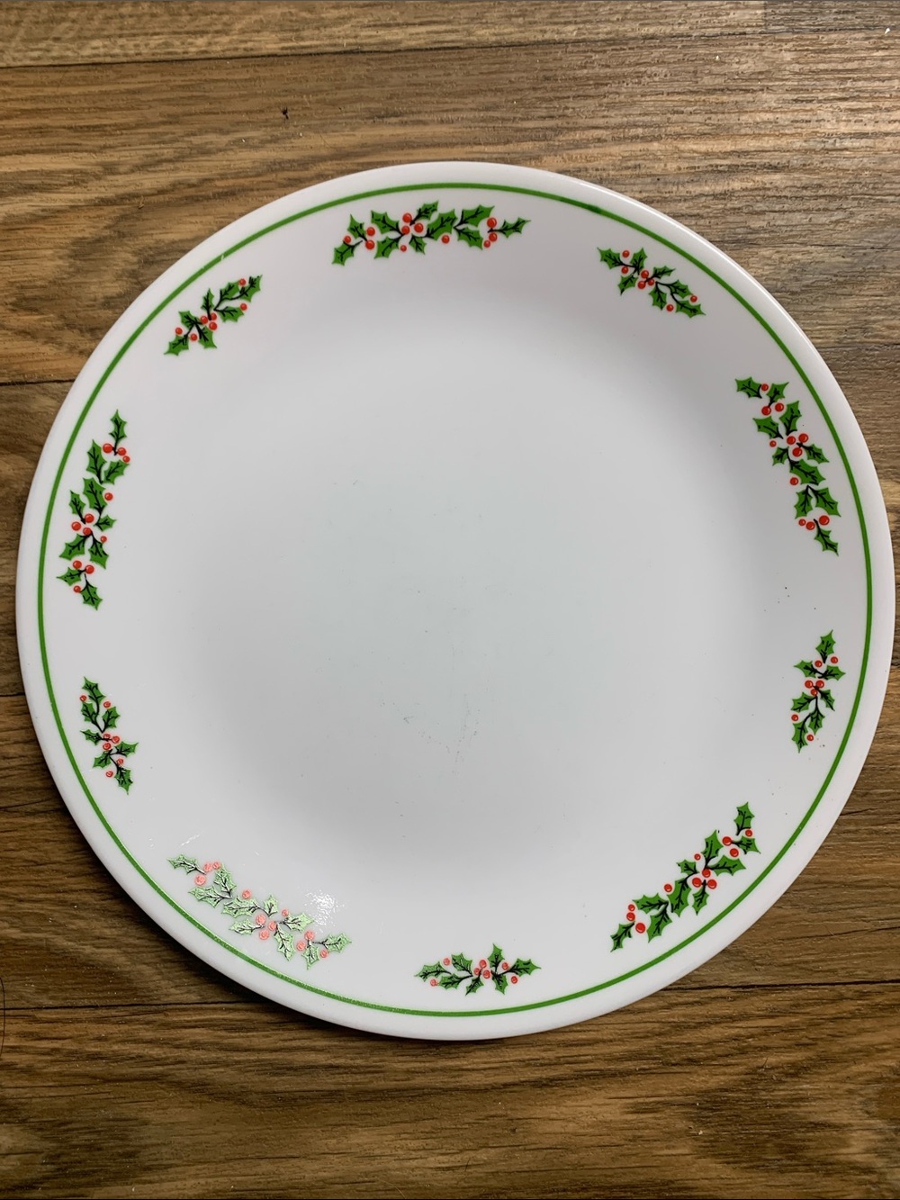 Corelle White Dinner Plate with Green Holly and Red Berries